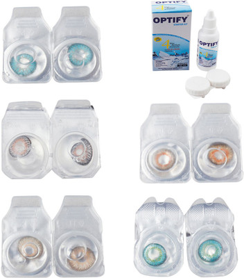 

Optify Combo Pack Monthly Color Contact Lens With Solution Monthly Contact Lens(0, Aqua-Grey-Hazel-Honey-Green Turquoise, Pack of 5)