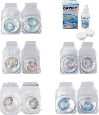 

Optify Combo Pack Monthly Color Contact Lens With Solution Monthly Contact Lens(0, Aqua-Gold-Grey-Violet-Blue Topaz, Pack of 5)