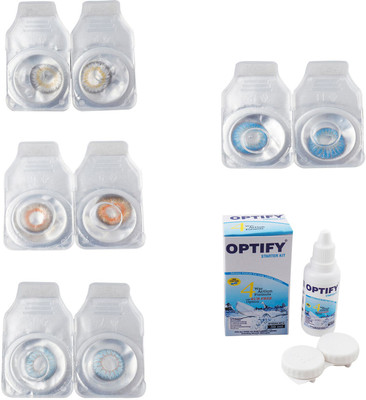 

Optify Combo Pack Monthly Color Contact Lens With Solution Monthly Contact Lens(0, Natural Grey-Honey-Sea Blue-Blue Topaz, Pack of 4)