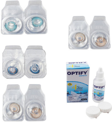 

Optify Combo Pack Monthly Color Contact Lens With Solution Monthly Contact Lens(0, Aqua-Blue-Gold-Hazel, Pack of 4)