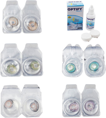 

Optify Combo Pack Monthly Color Contact Lens With Solution Monthly Contact Lens(0, Gold-Green-Grey-Green Turquoise-Violet, Pack of 5)
