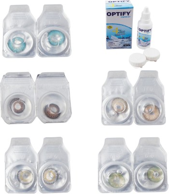 

Optify Combo Pack Monthly Color Contact Lens With Solution Monthly Contact Lens(0, Aqua-Brown-Natural Grey-Gold-Green, Pack of 5)