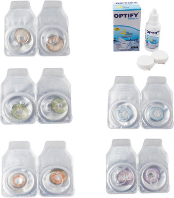 

Optify Combo Pack Monthly Color Contact Lens With Solution Monthly Contact Lens(0, Gold-Green-Honey-Sea Blue-Violet, Pack of 5)