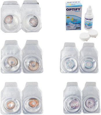 

Optify Combo Pack Monthly Color Contact Lens With Solution Monthly Contact Lens(0, Grey-Hazel-Honey-Sea Blue-Violet, Pack of 5)