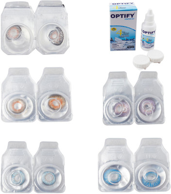 

Optify Combo Pack Monthly Color Contact Lens With Solution Monthly Contact Lens(0, Grey-Honey-Sea Blue-Violet-Blue Topaz, Pack of 5)