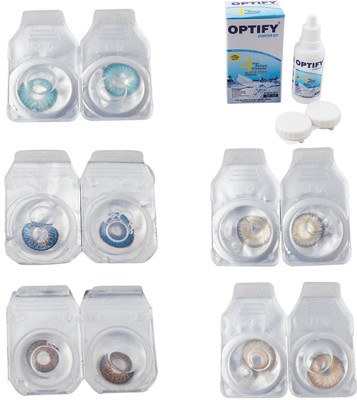 

Optify Combo Pack Monthly Color Contact Lens With Solution Monthly Contact Lens(0, Aqua-Blue-Brown-Natural Grey-Gold, Pack of 5)