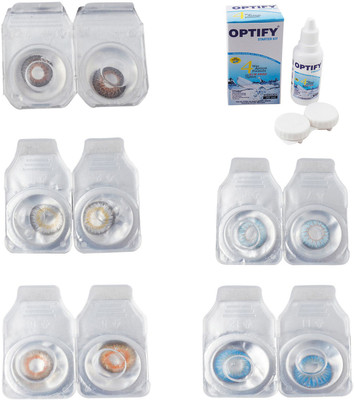 

Optify Combo Pack Monthly Color Contact Lens With Solution Monthly Contact Lens(0, Brown-Natural Grey-Honey-Sea Blue-Blue Topaz, Pack of 5)