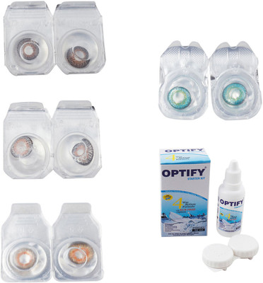

Optify Combo Pack Monthly Color Contact Lens With Solution Monthly Contact Lens(0, Brown-Grey-Honey-Green Turquoise, Pack of 4)