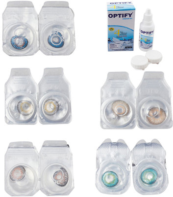 

Optify Combo Pack Monthly Color Contact Lens With Solution Monthly Contact Lens(0, Blue-Natural Grey-Grey-Hazel-Green Turquoise, Pack of 5)