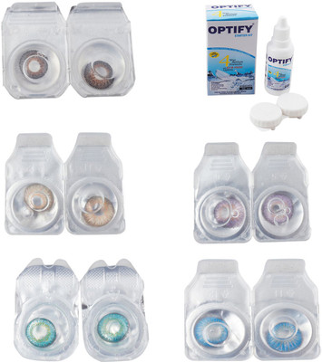 

Optify Combo Pack Monthly Color Contact Lens With Solution Monthly Contact Lens(0, Brown-Gold-Green Turquoise-Violet-Blue Topaz, Pack of 5)