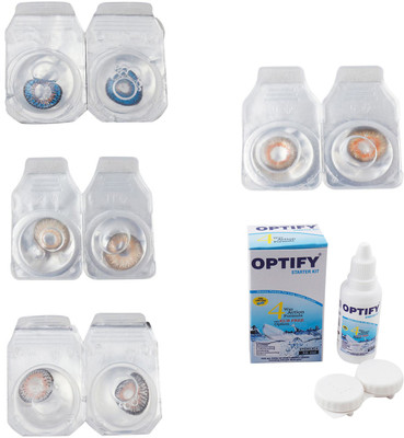 

Optify Combo Pack Monthly Color Contact Lens With Solution Monthly Contact Lens(0, Blue-Gold-Grey-Honey, Pack of 4)