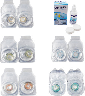 

Optify Combo Pack Monthly Color Contact Lens With Solution Monthly Contact Lens(0, Natural Grey-Green-Honey-Sea Blue-Violet, Pack of 5)
