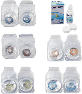 

Optify Combo Pack Monthly Color Contact Lens With Solution Monthly Contact Lens(0, Blue-Brown-Green-Honey-Blue Topaz, Pack of 5)