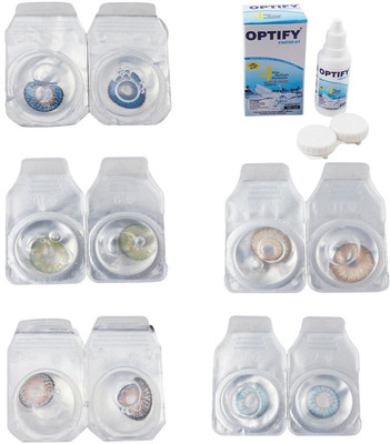 

Optify Combo Pack Monthly Color Contact Lens With Solution Monthly Contact Lens(0, Blue-Green-Grey-Hazel-Sea Blue, Pack of 5)