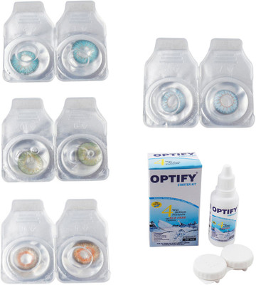 

Optify Combo Pack Monthly Color Contact Lens With Solution Monthly Contact Lens(0, Aqua-Green-Honey-Sea Blue, Pack of 4)