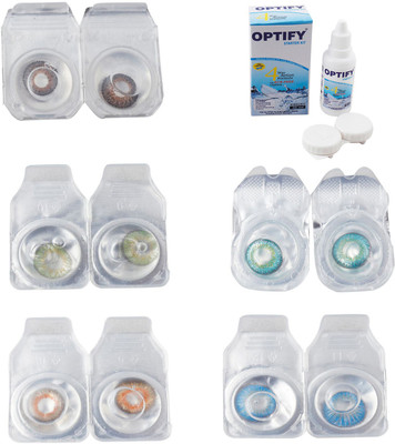 

Optify Combo Pack Monthly Color Contact Lens With Solution Monthly Contact Lens(0, Brown-Green-Honey-Green Turquoise-Blue Topaz, Pack of 5)