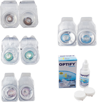 

Optify Combo Pack Monthly Color Contact Lens With Solution Monthly Contact Lens(0, Brown-Green Turquoise-Violet-Blue Topaz, Pack of 4)