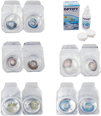 

Optify Combo Pack Monthly Color Contact Lens With Solution Monthly Contact Lens(0, Blue-Brown-Green-Grey-Blue Topaz, Pack of 5)