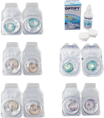 

Optify Combo Pack Monthly Color Contact Lens With Solution Monthly Contact Lens(0, Aqua-Gold-Hazel-Green Turquoise-Violet, Pack of 5)