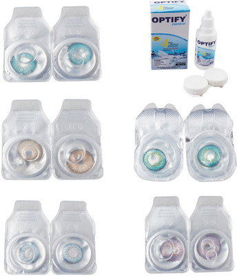 

Optify Combo Pack Monthly Color Contact Lens With Solution Monthly Contact Lens(0, Aqua-Hazel-Sea Blue-Green Turquoise-Violet, Pack of 5)