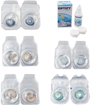 

Optify Combo Pack Monthly Color Contact Lens With Solution Monthly Contact Lens(0, Blue-Natural Grey-Hazel-Sea Blue-Green Turquoise, Pack of 5)