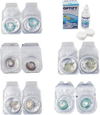 

Optify Combo Pack Monthly Color Contact Lens With Solution Monthly Contact Lens(0, Aqua-Brown-Natural Grey-Green-Green Turquoise, Pack of 5)