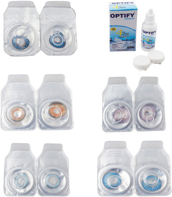 

Optify Combo Pack Monthly Color Contact Lens With Solution Monthly Contact Lens(0, Blue-Honey-Sea Blue-Violet-Blue Topaz, Pack of 5)