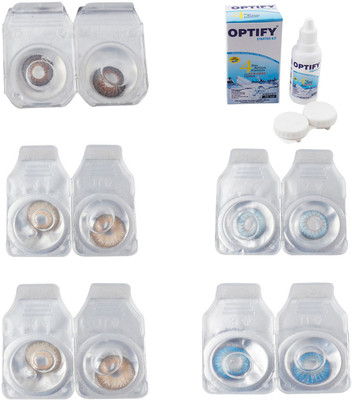 

Optify Combo Pack Monthly Color Contact Lens With Solution Monthly Contact Lens(0, Brown-Gold-Hazel-Sea Blue-Blue Topaz, Pack of 5)