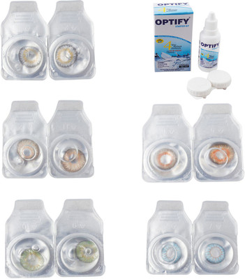 

Optify Combo Pack Monthly Color Contact Lens With Solution Monthly Contact Lens(0, Natural Grey-Gold-Green-Honey-Sea Blue, Pack of 5)