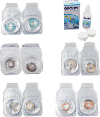 

Optify Combo Pack Monthly Color Contact Lens With Solution Monthly Contact Lens(0, Aqua-Brown-Natural Grey-Gold-Honey, Pack of 5)