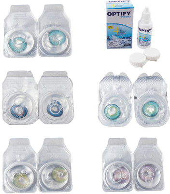 

Optify Combo Pack Monthly Color Contact Lens With Solution Monthly Contact Lens(0, Aqua-Blue-Green-Green Turquoise-Violet, Pack of 5)