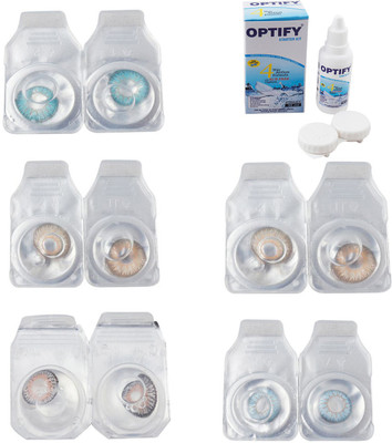 

Optify Combo Pack Monthly Color Contact Lens With Solution Monthly Contact Lens(0, Aqua-Gold-Grey-Hazel-Sea Blue, Pack of 5)