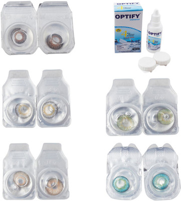 

Optify Combo Pack Monthly Color Contact Lens With Solution Monthly Contact Lens(0, Brown-Natural Grey-Gold-Green-Green Turquoise, Pack of 5)