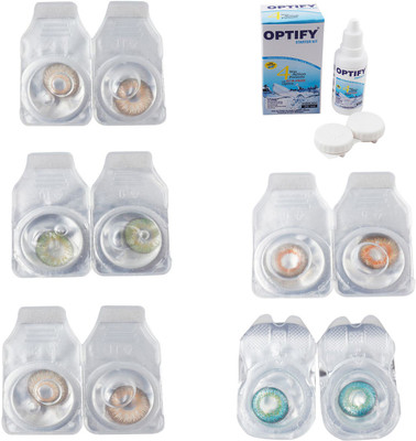 

Optify Combo Pack Monthly Color Contact Lens With Solution Monthly Contact Lens(0, Gold-Green-Hazel-Honey-Green Turquoise, Pack of 5)