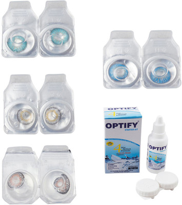 

Optify Combo Pack Monthly Color Contact Lens With Solution Monthly Contact Lens(0, Aqua-Natural Grey-Grey-Blue Topaz, Pack of 4)