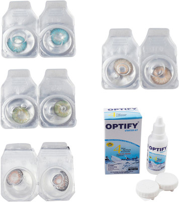 

Optify Combo Pack Monthly Color Contact Lens With Solution Monthly Contact Lens(0, Aqua-Green-Grey-Hazel, Pack of 4)