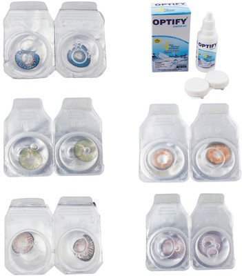 

Optify Combo Pack Monthly Color Contact Lens With Solution Monthly Contact Lens(0, Blue-Green-Grey-Honey-Violet, Pack of 5)