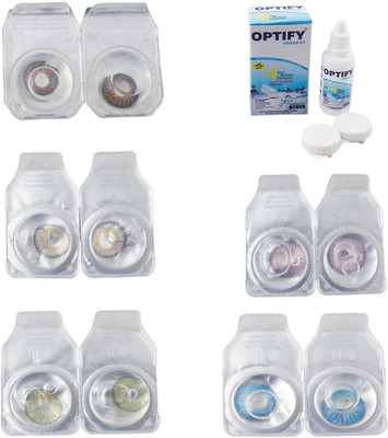 

Optify Combo Pack Monthly Color Contact Lens With Solution Monthly Contact Lens(0, Brown-Natural Grey-Green-Violet-Blue Topaz, Pack of 5)