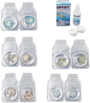 

Optify Combo Pack Monthly Color Contact Lens With Solution Monthly Contact Lens(0, Aqua-Natural Grey-Gold-Green-Sea Blue, Pack of 5)