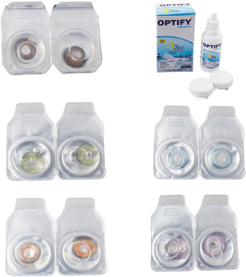 

Optify Combo Pack Monthly Color Contact Lens With Solution Monthly Contact Lens(0, Brown-Green-Honey-Sea Blue-Violet, Pack of 5)
