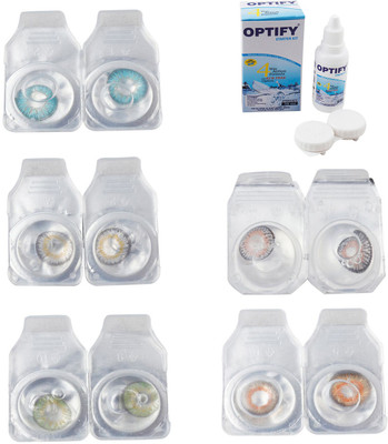 

Optify Combo Pack Monthly Color Contact Lens With Solution Monthly Contact Lens(0, Aqua-Natural Grey-Green-Grey-Honey, Pack of 5)