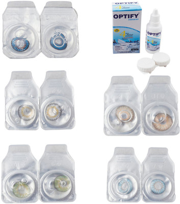 

Optify Combo Pack Monthly Color Contact Lens With Solution Monthly Contact Lens(0, Blue-Natural Grey-Green-Hazel-Sea Blue, Pack of 5)