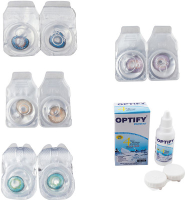 

Optify Combo Pack Monthly Color Contact Lens With Solution Monthly Contact Lens(0, Blue-Gold-Green Turquoise-Violet, Pack of 4)