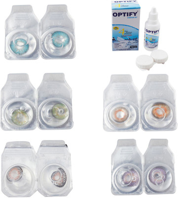 

Optify Combo Pack Monthly Color Contact Lens With Solution Monthly Contact Lens(0, Aqua-Green-Grey-Honey-Violet, Pack of 5)