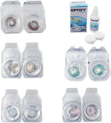 

Optify Combo Pack Monthly Color Contact Lens With Solution Monthly Contact Lens(0, Brown-Natural Grey-Sea Blue-Green Turquoise-Violet, Pack of 5)