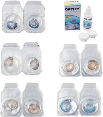 

Optify Combo Pack Monthly Color Contact Lens With Solution Monthly Contact Lens(0, Blue-Grey-Hazel-Honey-Blue Topaz, Pack of 5)