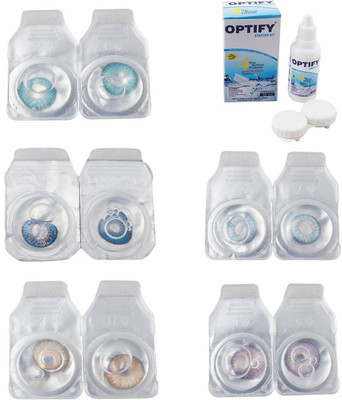 

Optify Combo Pack Monthly Color Contact Lens With Solution Monthly Contact Lens(0, Aqua-Blue-Hazel-Sea Blue-Violet, Pack of 5)