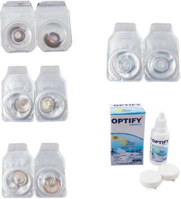 

Optify Combo Pack Monthly Color Contact Lens With Solution Monthly Contact Lens(0, Brown-Natural Grey-Gold-Sea Blue, Pack of 4)
