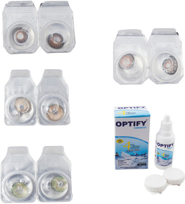 

Optify Combo Pack Monthly Color Contact Lens With Solution Monthly Contact Lens(0, Brown-Gold-Green-Grey, Pack of 4)