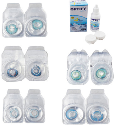 

Optify Combo Pack Monthly Color Contact Lens With Solution Monthly Contact Lens(0, Aqua-Blue-Sea Blue-Green Turquoise-Blue Topaz, Pack of 5)